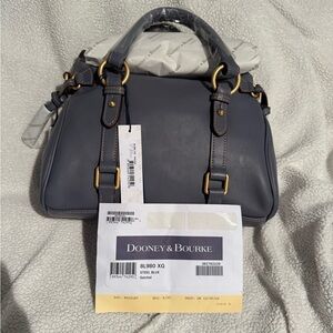 Dooney & Bourke Steel Blue Leather Satchel with Gold-Tone Hardware